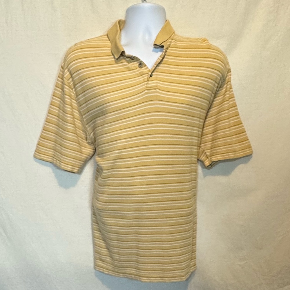G-114 Men’s Columbia Yellow White & Black Stripe Polo Shirt Size XL